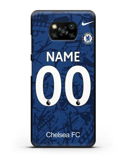 Именной чехол Челси с фамилией и номером (сезон 2019-2020) синяя форма силиконовый для Xiaomi Poco X3 Pro