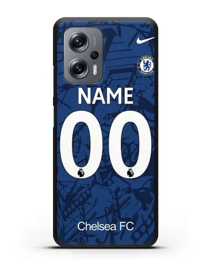 Именной чехол Челси с фамилией и номером (сезон 2019-2020) синяя форма силиконовый для Xiaomi Poco X4 GT