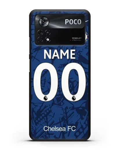 Именной чехол Челси с фамилией и номером (сезон 2019-2020) синяя форма силиконовый для Xiaomi Poco X4 Pro