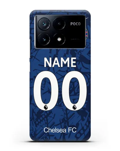 Именной чехол Челси с фамилией и номером (сезон 2019-2020) синяя форма силиконовый для Xiaomi Poco X6 Pro
