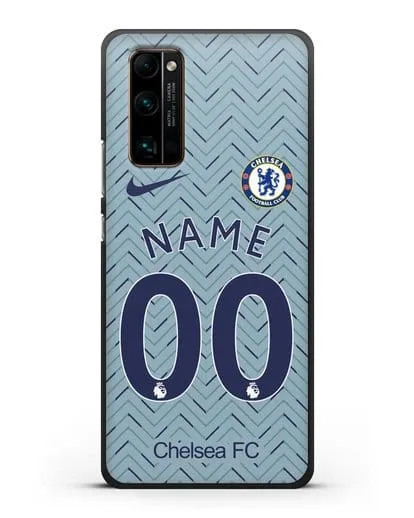 Именной чехол ФК Челси с фамилией и номером (сезон 2020-2021) гостевая форма силиконовый для Honor 30 Pro Plus