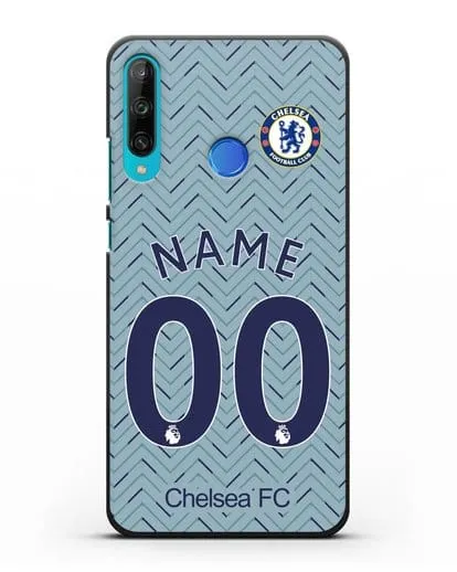 Именной чехол ФК Челси с фамилией и номером (сезон 2020-2021) гостевая форма силиконовый для Honor 9C