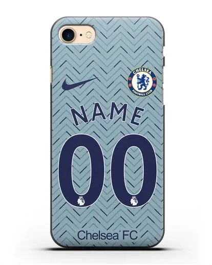 Именной чехол ФК Челси с фамилией и номером (сезон 2020-2021) гостевая форма силиконовый для iPhone 7