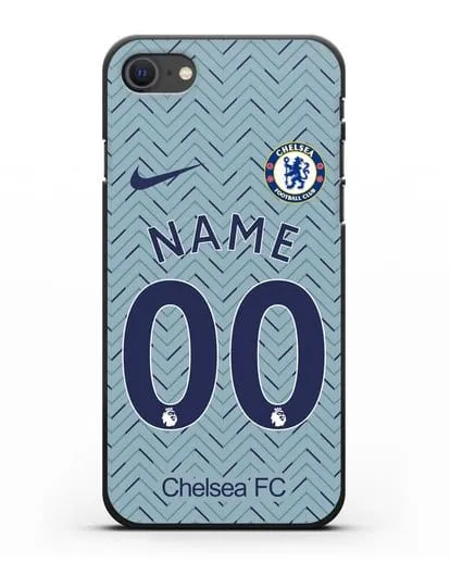 Именной чехол ФК Челси с фамилией и номером (сезон 2020-2021) гостевая форма силиконовый для iPhone SE 2020
