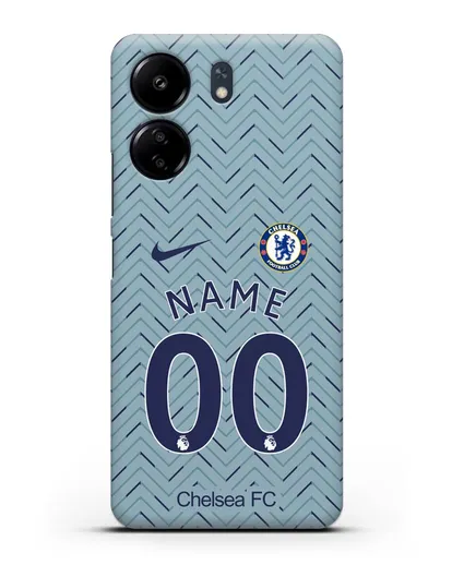 Именной чехол ФК Челси с фамилией и номером (сезон 2020-2021) гостевая форма силиконовый для Xiaomi Poco C65