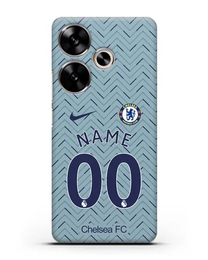 Именной чехол ФК Челси с фамилией и номером (сезон 2020-2021) гостевая форма силиконовый для Xiaomi Poco F6