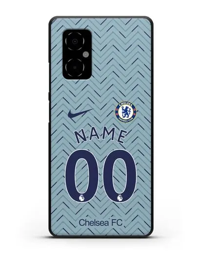 Именной чехол ФК Челси с фамилией и номером (сезон 2020-2021) гостевая форма силиконовый для Xiaomi Poco M4 5G