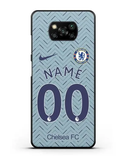 Именной чехол ФК Челси с фамилией и номером (сезон 2020-2021) гостевая форма силиконовый для Xiaomi Poco X3