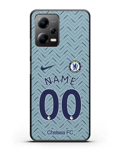 Именной чехол ФК Челси с фамилией и номером (сезон 2020-2021) гостевая форма силиконовый для Xiaomi Poco X5