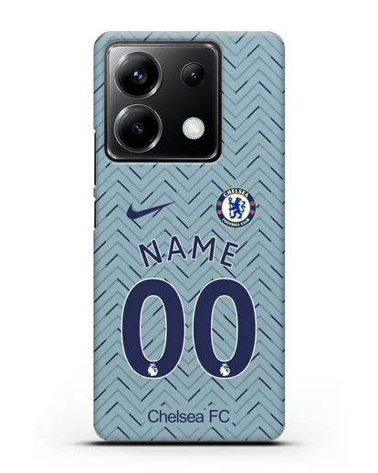 Именной чехол ФК Челси с фамилией и номером (сезон 2020-2021) гостевая форма силиконовый для Xiaomi Poco X6