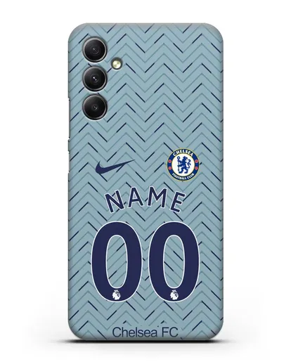 Именной чехол ФК Челси с фамилией и номером (сезон 2020-2021) гостевая форма силиконовый для Samsung Galaxy A34 [SM-A346]