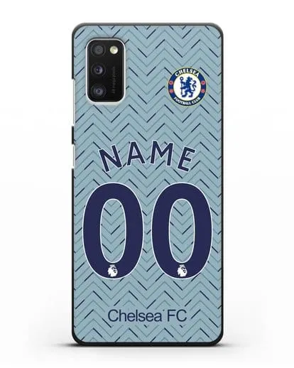 Именной чехол ФК Челси с фамилией и номером (сезон 2020-2021) гостевая форма силиконовый для Samsung Galaxy A41 [SM-A415F]