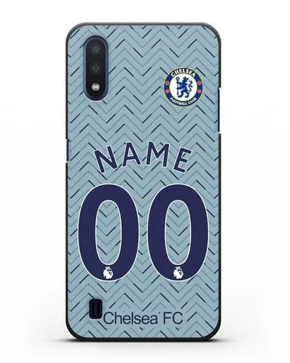 Именной чехол ФК Челси с фамилией и номером (сезон 2020-2021) гостевая форма силиконовый для Samsung Galaxy M01 [SM-M015F]