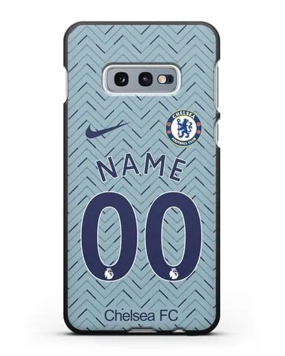 Именной чехол ФК Челси с фамилией и номером (сезон 2020-2021) гостевая форма силиконовый для Samsung Galaxy S10e [SM-G970F]