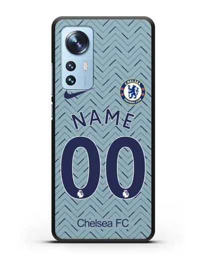 Именной чехол ФК Челси с фамилией и номером (сезон 2020-2021) гостевая форма силиконовый для Xiaomi 12