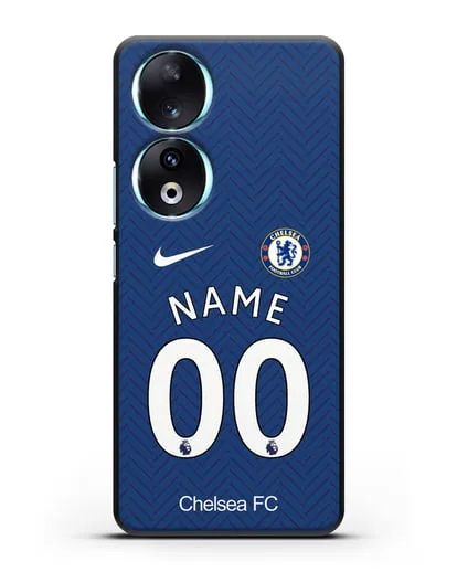 Именной чехол ФК Челси с фамилией и номером (сезон 2020-2021) домашняя форма силиконовый для Honor 90