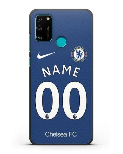Именной чехол ФК Челси с фамилией и номером (сезон 2020-2021) домашняя форма силиконовый для Honor 9A