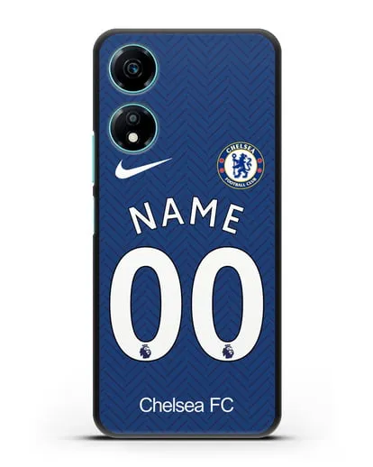 Именной чехол ФК Челси с фамилией и номером (сезон 2020-2021) домашняя форма силиконовый для Honor X5 Plus