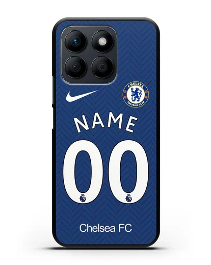 Именной чехол ФК Челси с фамилией и номером (сезон 2020-2021) домашняя форма силиконовый для Honor X8b