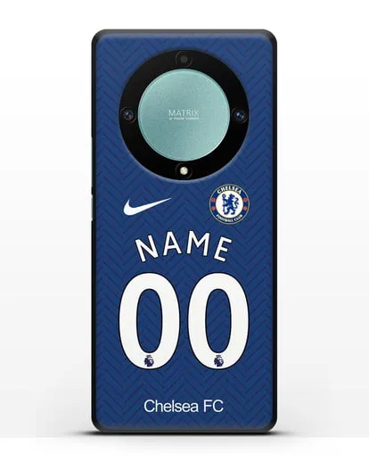 Именной чехол ФК Челси с фамилией и номером (сезон 2020-2021) домашняя форма силиконовый для Honor X9a