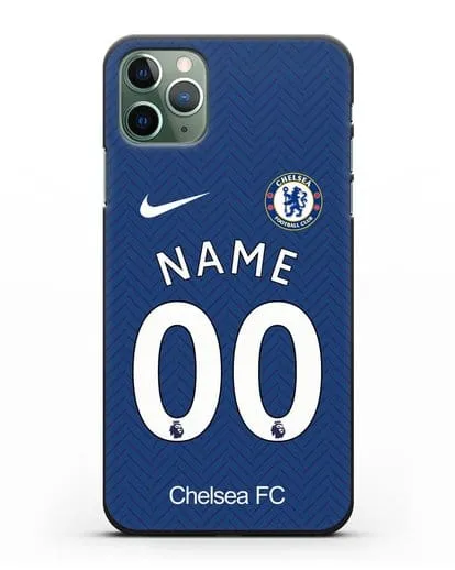 Именной чехол ФК Челси с фамилией и номером (сезон 2020-2021) домашняя форма силиконовый для iPhone 11 Pro Max