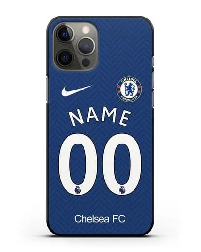 Именной чехол ФК Челси с фамилией и номером (сезон 2020-2021) домашняя форма силиконовый для iPhone 12 Pro Max