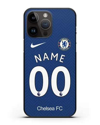 Именной чехол ФК Челси с фамилией и номером (сезон 2020-2021) домашняя форма силиконовый для iPhone 14 Pro Max