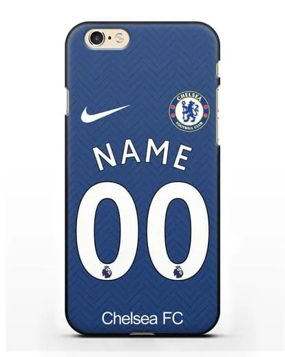 Именной чехол ФК Челси с фамилией и номером (сезон 2020-2021) домашняя форма силиконовый для iPhone 6
