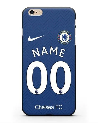 Именной чехол ФК Челси с фамилией и номером (сезон 2020-2021) домашняя форма силиконовый для iPhone 6s Plus