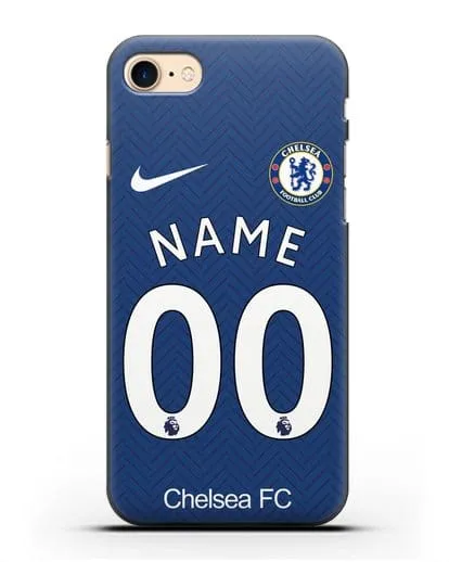 Именной чехол ФК Челси с фамилией и номером (сезон 2020-2021) домашняя форма силиконовый для iPhone 7