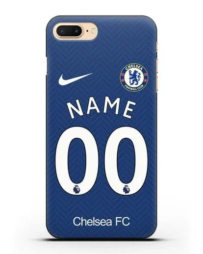 Именной чехол ФК Челси с фамилией и номером (сезон 2020-2021) домашняя форма силиконовый для iPhone 7 Plus