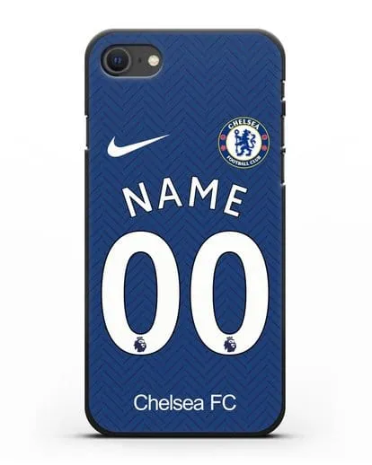 Именной чехол ФК Челси с фамилией и номером (сезон 2020-2021) домашняя форма силиконовый для iPhone SE 2020