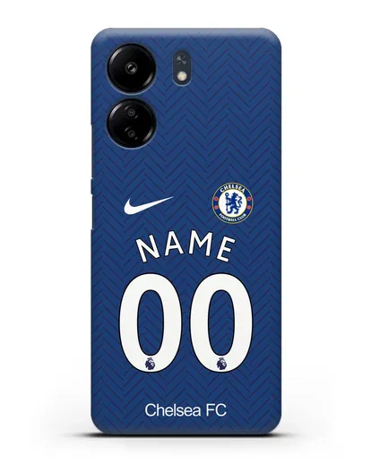 Именной чехол ФК Челси с фамилией и номером (сезон 2020-2021) домашняя форма силиконовый для Xiaomi Poco C65