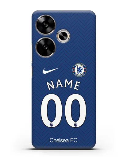 Именной чехол ФК Челси с фамилией и номером (сезон 2020-2021) домашняя форма силиконовый для Xiaomi Poco F6