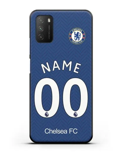 Именной чехол ФК Челси с фамилией и номером (сезон 2020-2021) домашняя форма силиконовый для Xiaomi Poco M3
