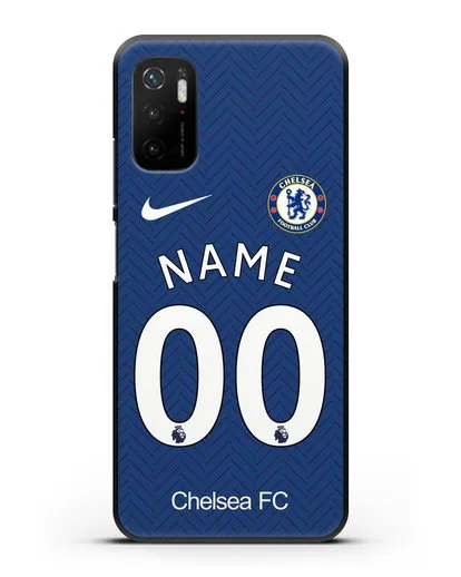 Именной чехол ФК Челси с фамилией и номером (сезон 2020-2021) домашняя форма силиконовый для Xiaomi Poco M3 Pro