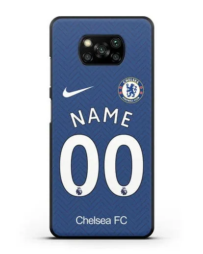 Именной чехол ФК Челси с фамилией и номером (сезон 2020-2021) домашняя форма силиконовый для Xiaomi Poco X3