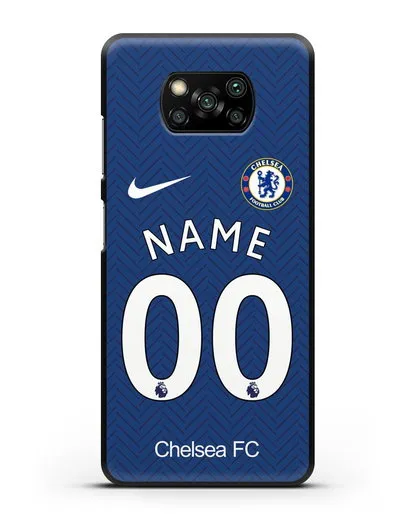 Именной чехол ФК Челси с фамилией и номером (сезон 2020-2021) домашняя форма силиконовый для Xiaomi Poco X3 Pro