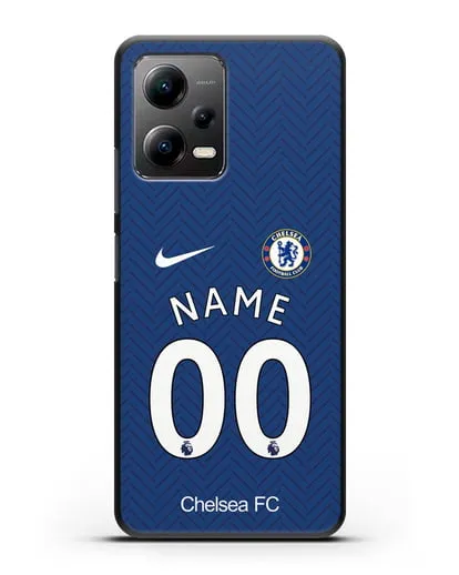 Именной чехол ФК Челси с фамилией и номером (сезон 2020-2021) домашняя форма силиконовый для Xiaomi Poco X5