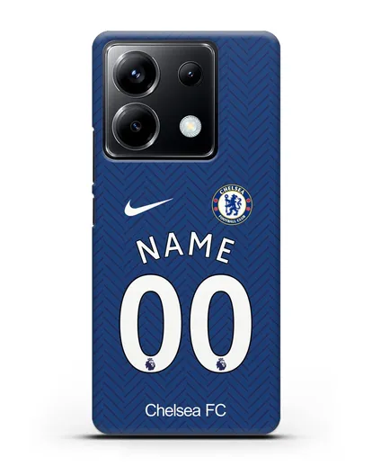Именной чехол ФК Челси с фамилией и номером (сезон 2020-2021) домашняя форма силиконовый для Xiaomi Poco X6