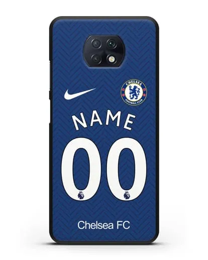 Именной чехол ФК Челси с фамилией и номером (сезон 2020-2021) домашняя форма силиконовый для Xiaomi Redmi Note 9T