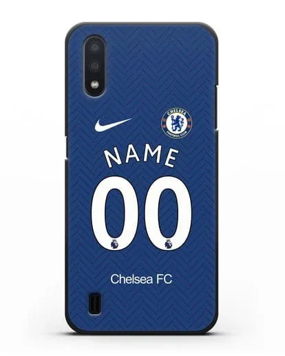 Именной чехол ФК Челси с фамилией и номером (сезон 2020-2021) домашняя форма силиконовый для Samsung Galaxy A01 [SM-A015F]