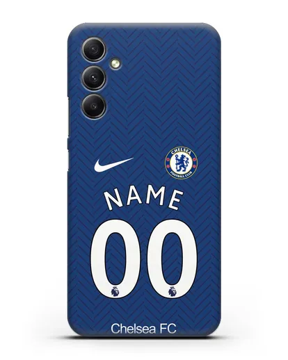 Именной чехол ФК Челси с фамилией и номером (сезон 2020-2021) домашняя форма силиконовый для Samsung Galaxy A34 [SM-A346]