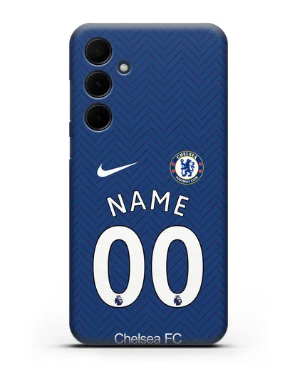 Именной чехол ФК Челси с фамилией и номером (сезон 2020-2021) домашняя форма силиконовый для Samsung Galaxy A55 [SM-A556]