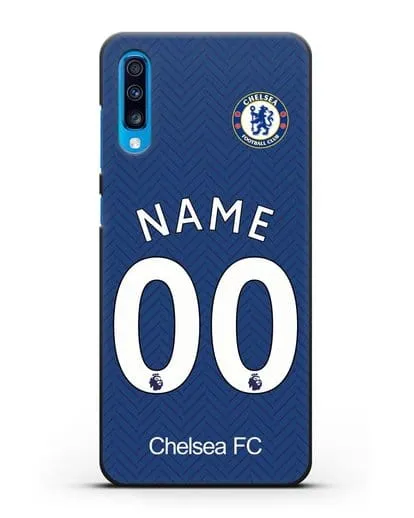 Именной чехол ФК Челси с фамилией и номером (сезон 2020-2021) домашняя форма силиконовый для Samsung Galaxy A70 [SM-A705F]