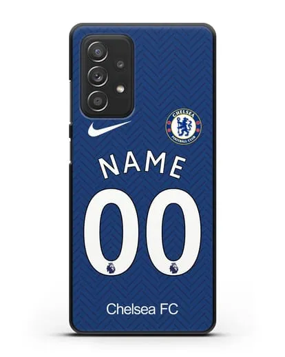 Именной чехол ФК Челси с фамилией и номером (сезон 2020-2021) домашняя форма силиконовый для Samsung Galaxy A53