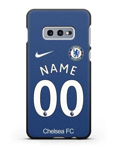 Именной чехол ФК Челси с фамилией и номером (сезон 2020-2021) домашняя форма силиконовый для Samsung Galaxy S10e [SM-G970F]