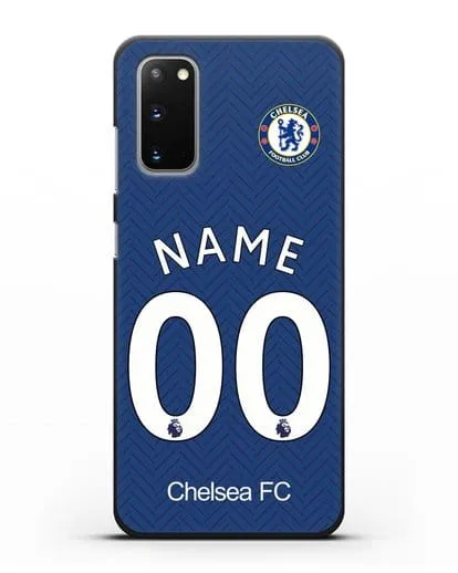 Именной чехол ФК Челси с фамилией и номером (сезон 2020-2021) домашняя форма силиконовый для Samsung Galaxy S20 [SM-G980F]