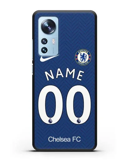Именной чехол ФК Челси с фамилией и номером (сезон 2020-2021) домашняя форма силиконовый для Xiaomi 12