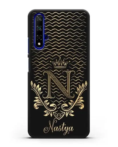 Чехол с короной, именем и фамилией с золотым рисунком силиконовый для Honor 20